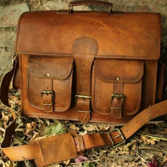 Vintage Full Grain Handmade Leather Messenger Bag - Briefcase -Computer Satchel - Picture 5 of 5